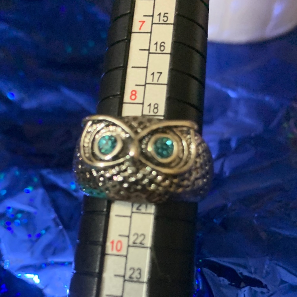 Adjustable Silver Owl Ring With Blue Accents - image 1